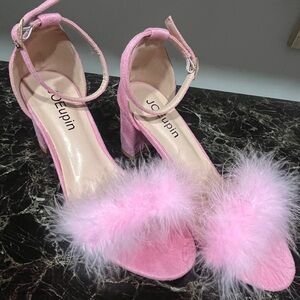 Pink Fluffy Heeled Sandals